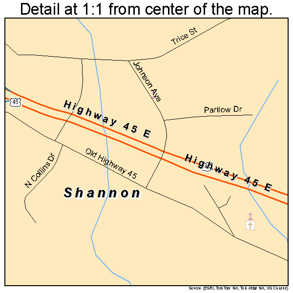 Shannon, Mississippi road map detail