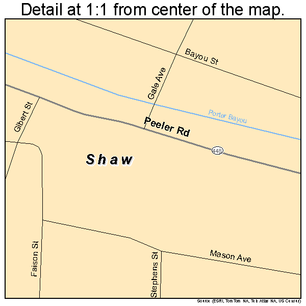 Shaw, Mississippi road map detail