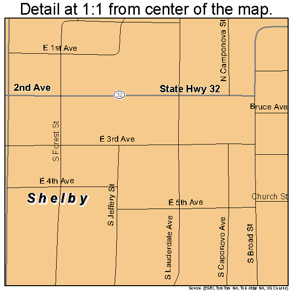 Shelby, Mississippi road map detail