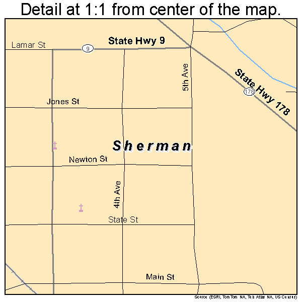 Sherman, Mississippi road map detail