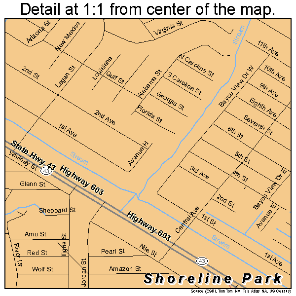 Shoreline Park, Mississippi road map detail