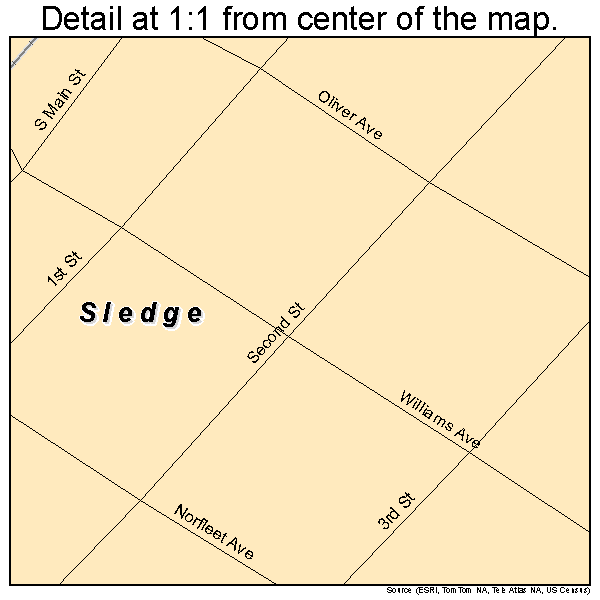 Sledge, Mississippi road map detail