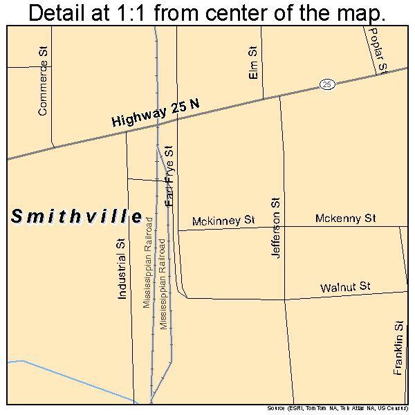 Smithville, Mississippi road map detail
