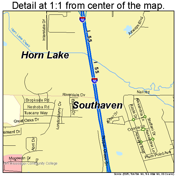 Southaven, Mississippi road map detail