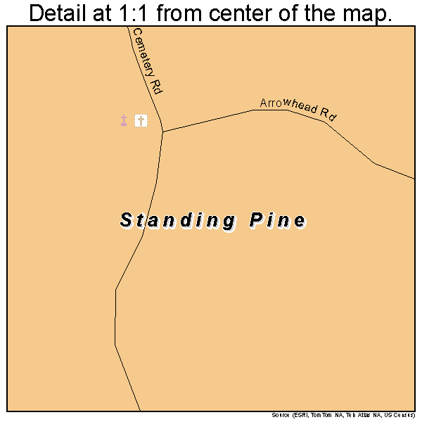 Standing Pine, Mississippi road map detail