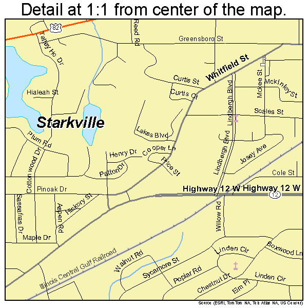 Starkville, Mississippi road map detail