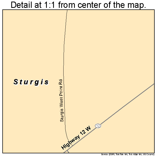 Sturgis, Mississippi road map detail