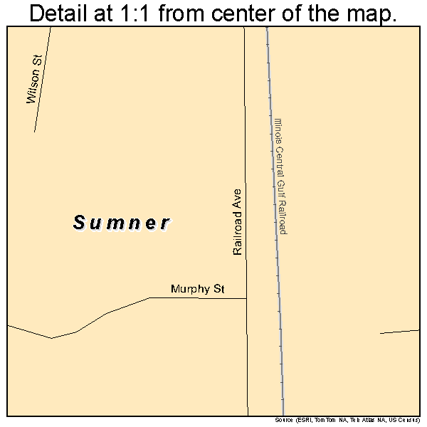 Sumner, Mississippi road map detail