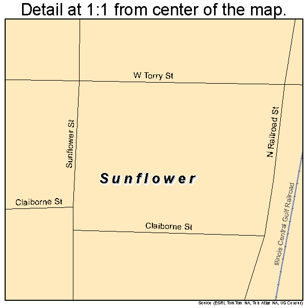 Sunflower, Mississippi road map detail