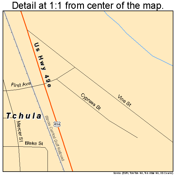 Tchula, Mississippi road map detail