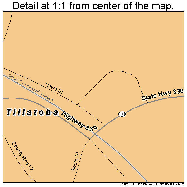 Tillatoba, Mississippi road map detail
