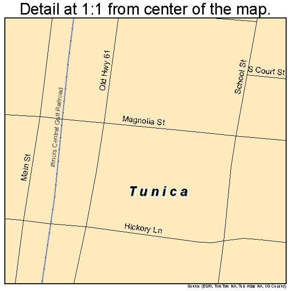 Tunica, Mississippi road map detail