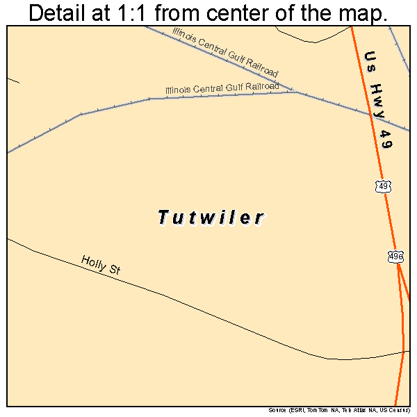 Tutwiler, Mississippi road map detail