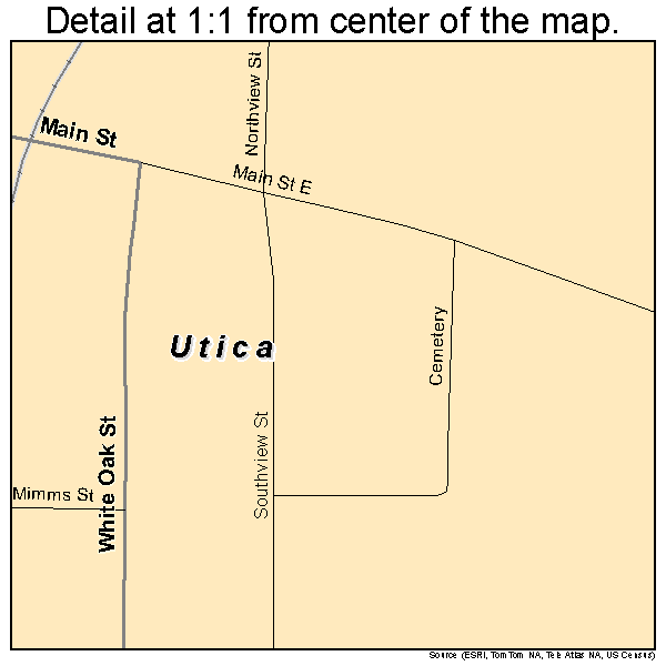 Utica, Mississippi road map detail