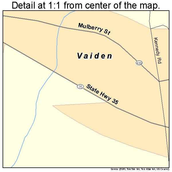 Vaiden, Mississippi road map detail