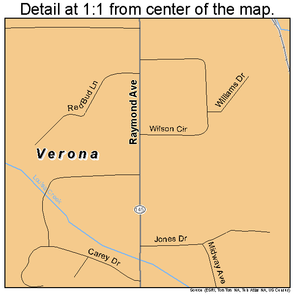 Verona, Mississippi road map detail