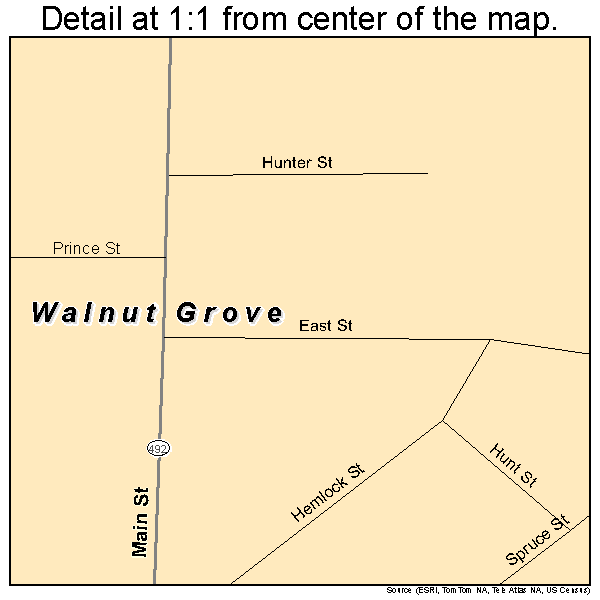 Walnut Grove, Mississippi road map detail
