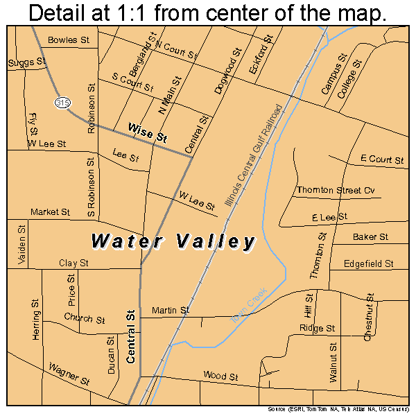 Water Valley, Mississippi road map detail