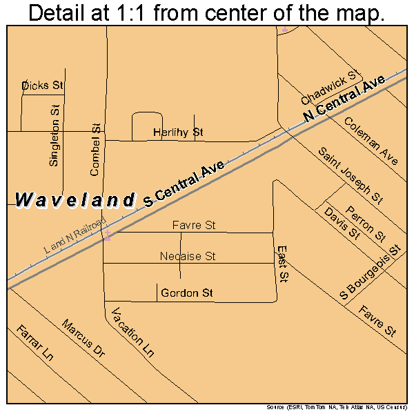 Waveland, Mississippi road map detail