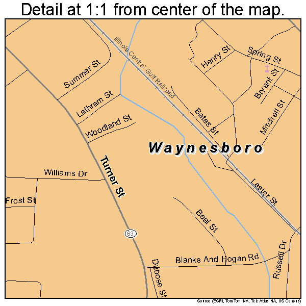 Waynesboro, Mississippi road map detail