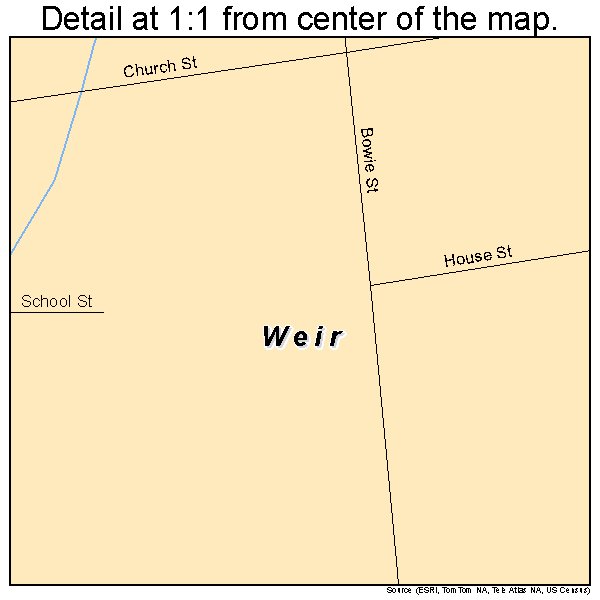 Weir, Mississippi road map detail