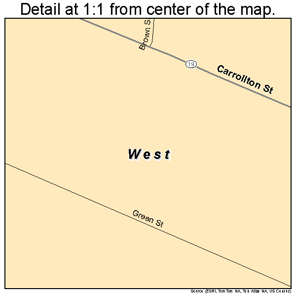 West, Mississippi road map detail