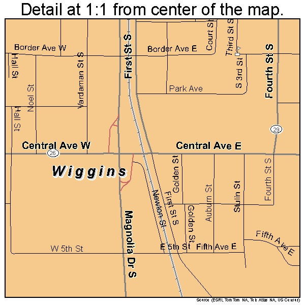 Wiggins, Mississippi road map detail