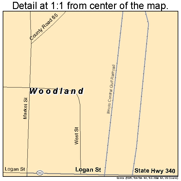 Woodland, Mississippi road map detail