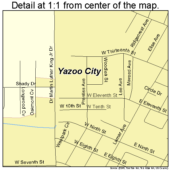 Yazoo City, Mississippi road map detail