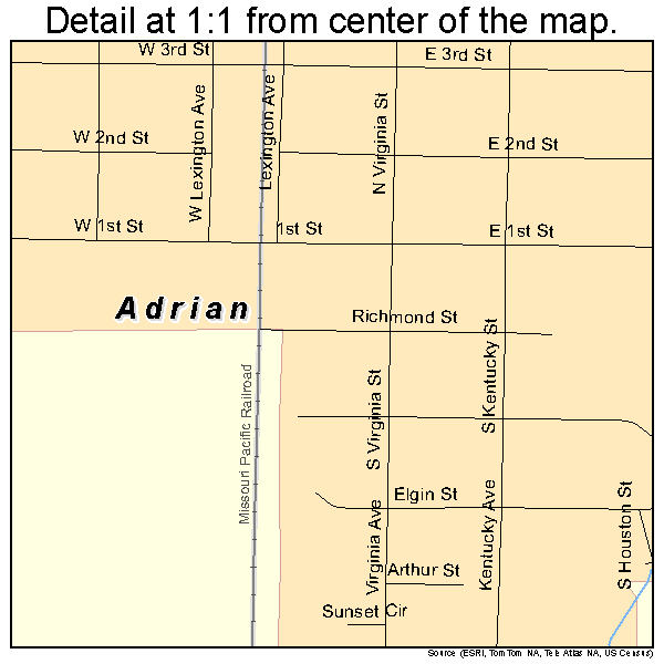 Adrian, Missouri road map detail