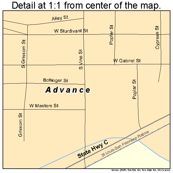 Advance, Missouri road map detail