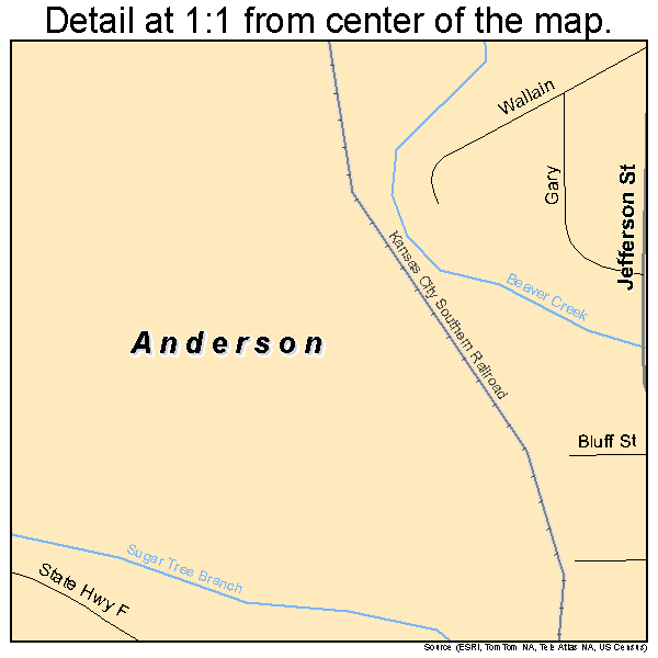 Anderson, Missouri road map detail