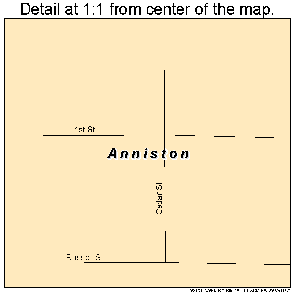Anniston, Missouri road map detail