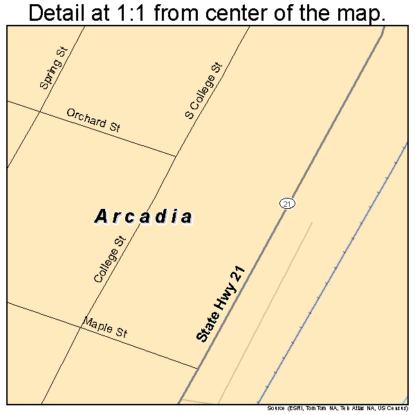 Arcadia, Missouri road map detail