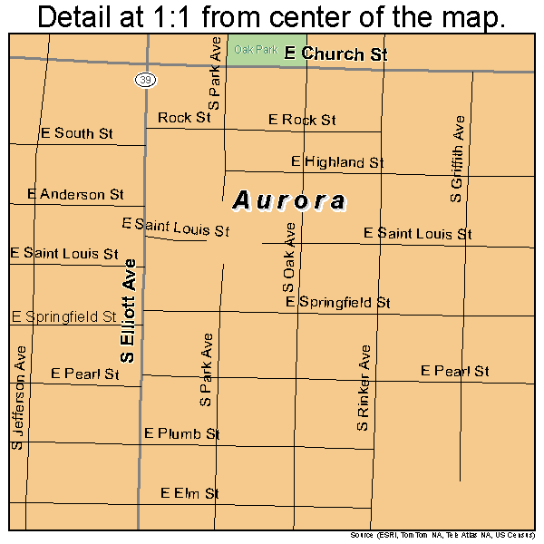 Aurora, Missouri road map detail