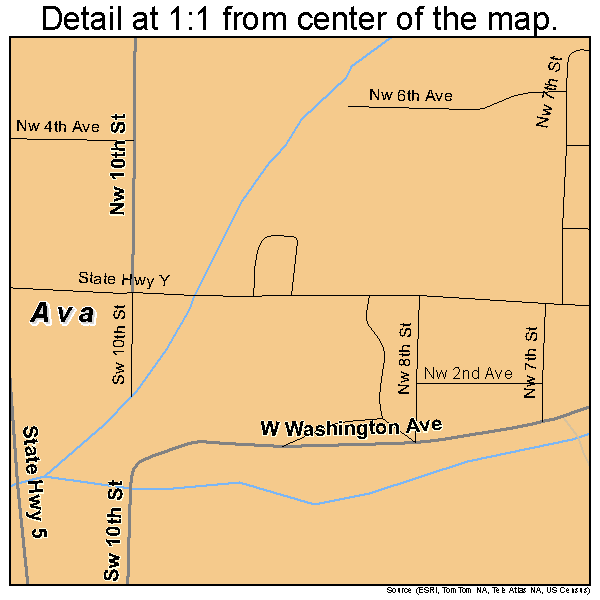 Ava, Missouri road map detail