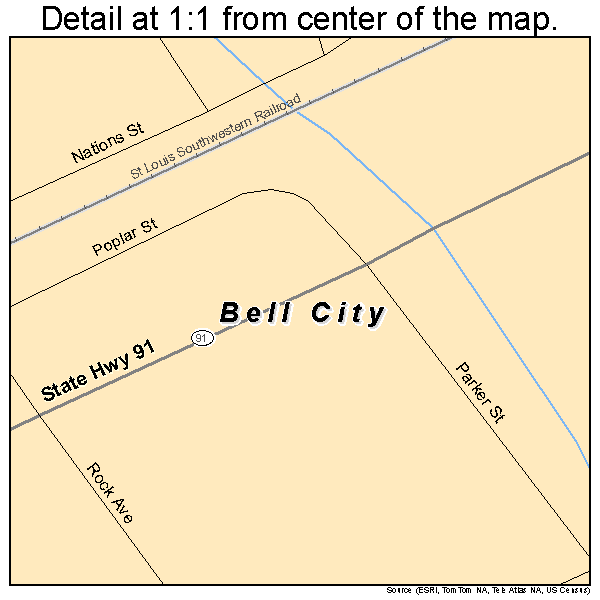 Bell City, Missouri road map detail