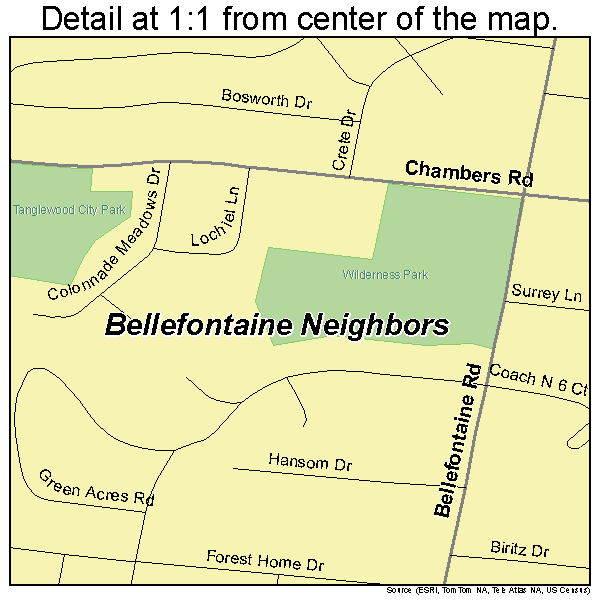 Bellefontaine Neighbors, Missouri road map detail