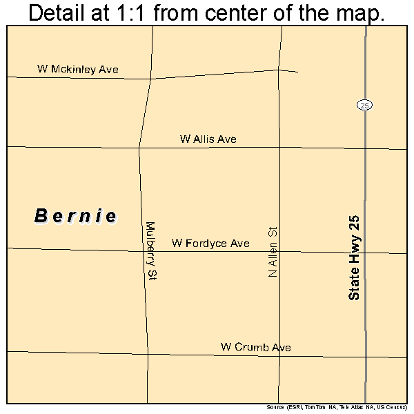 Bernie, Missouri road map detail
