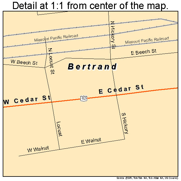 Bertrand, Missouri road map detail