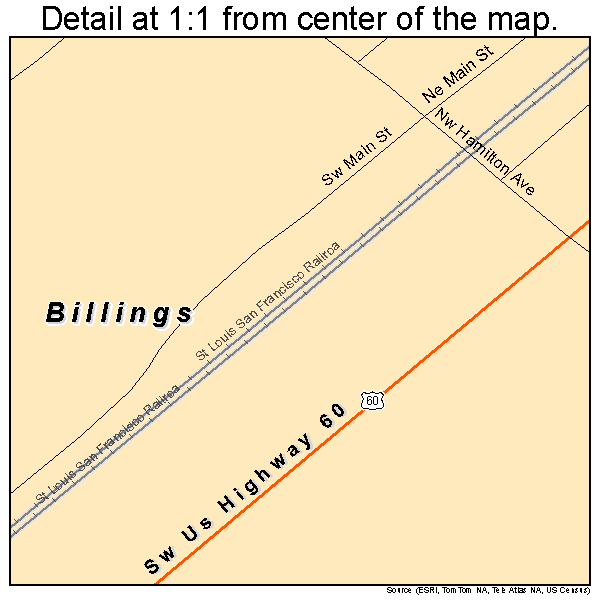 Billings, Missouri road map detail