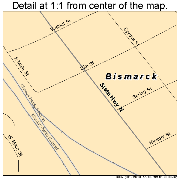 Bismarck, Missouri road map detail