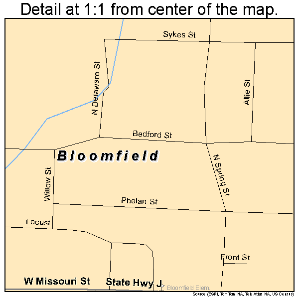 Bloomfield, Missouri road map detail