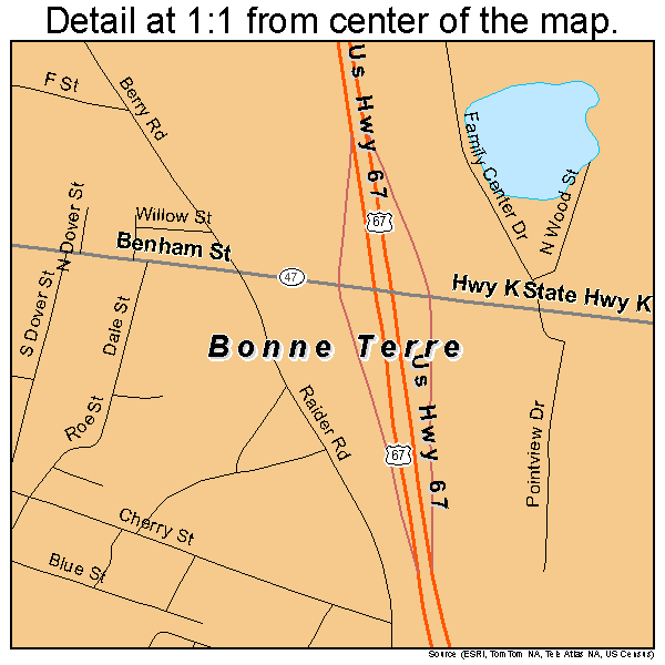 Bonne Terre, Missouri road map detail