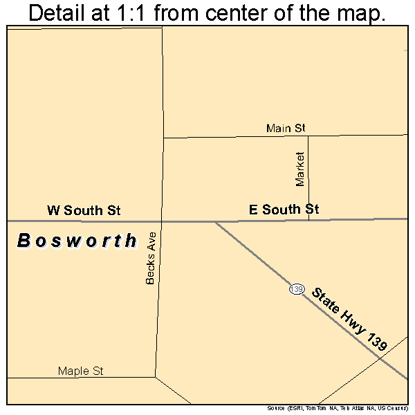 Bosworth, Missouri road map detail