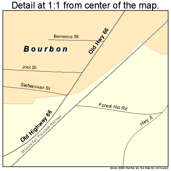 Bourbon, Missouri road map detail