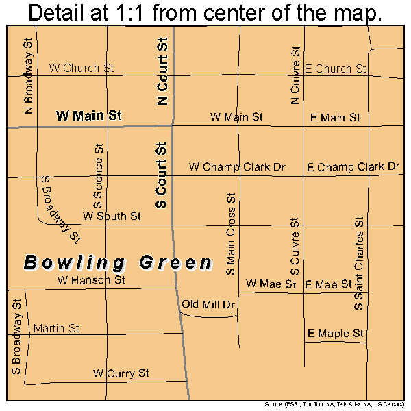 Bowling Green, Missouri road map detail
