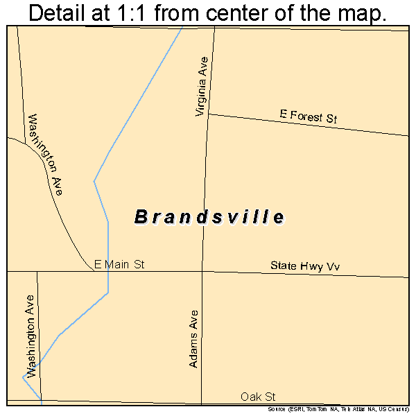 Brandsville, Missouri road map detail