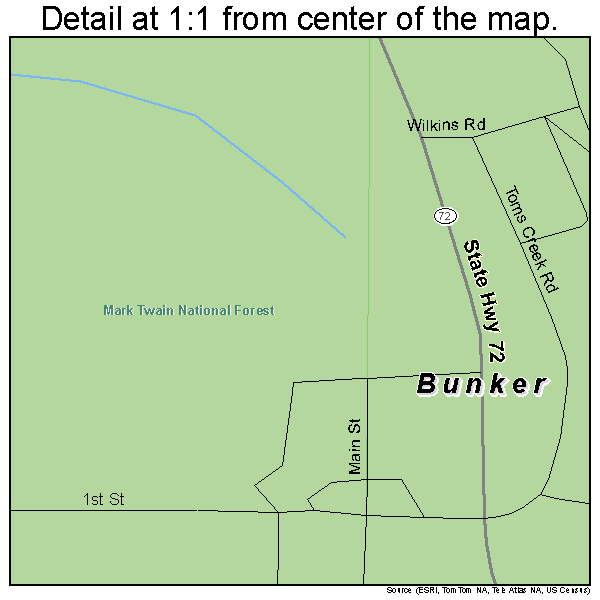 Bunker, Missouri road map detail