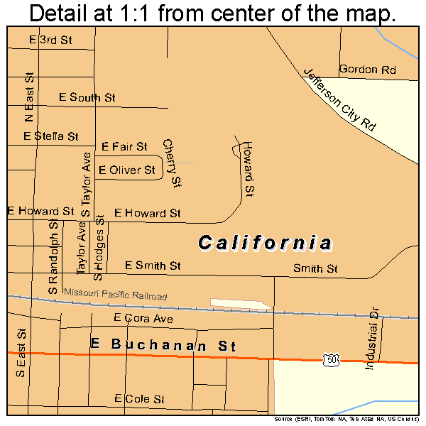 California, Missouri road map detail